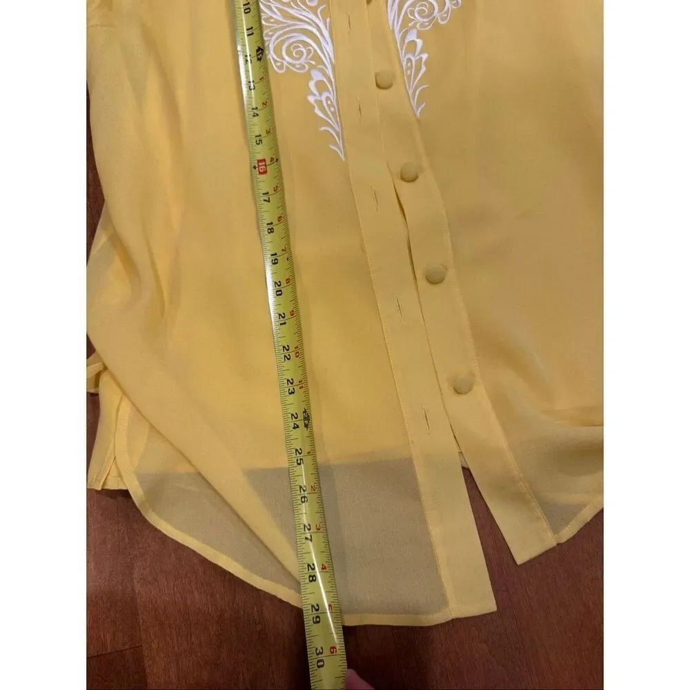 Vintage Bob Mackie Wearable Art 100% Silk Embroidered Blouse Medium Yellow Cutwo - Picture 5 of 5